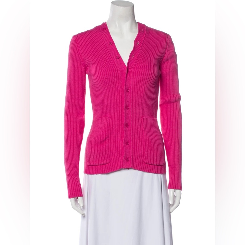 BALENCIAGA Pink Ribbed Button up Fitted Cardigan Medium